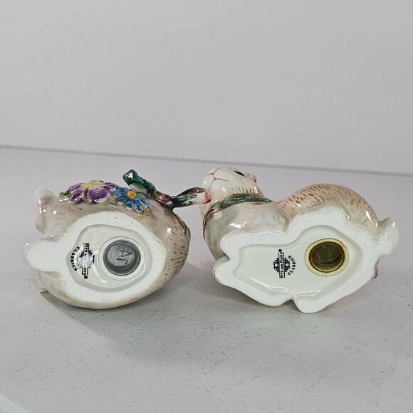 Fitz And Floyd Woodland Spring Bunny Rabbit Salt & Pepper Shaker Set Leaf Plate - Picture 7 of 13